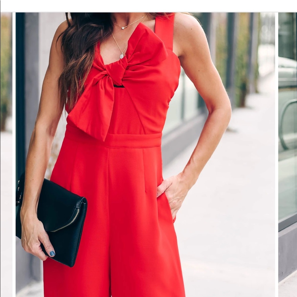 COPY ❤️ Red Bow Jumpsuit /Vici, Size Small, Holiday Cocktail 🍸 Party, NWT - Picture 9 of 16